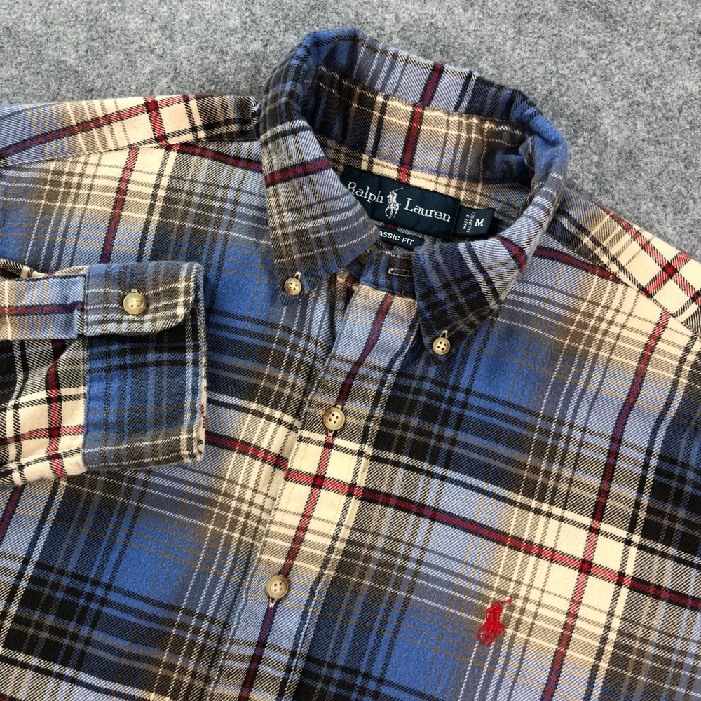 Polo Ralph Lauren Mens Button Down Shirt M Blue, White, Black, Red Plaid Up Long